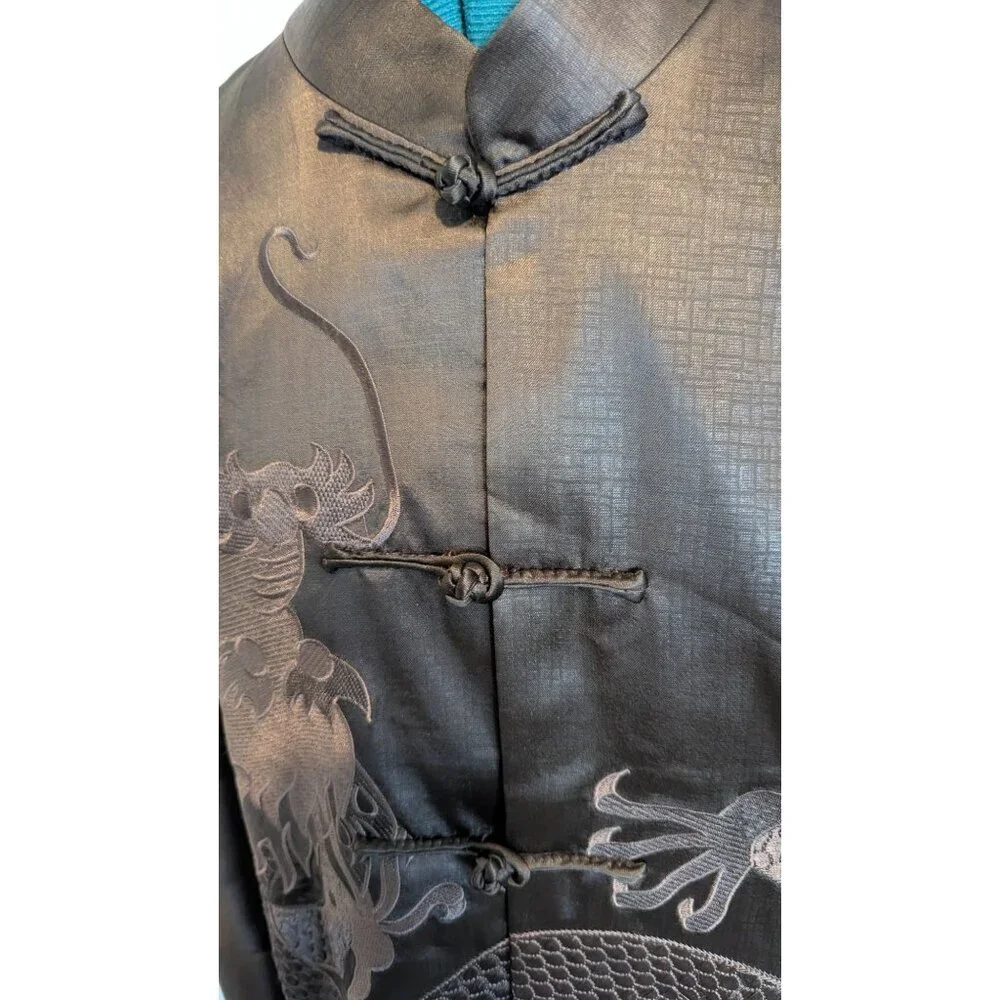 Vintage Mens Traditional Chinese Jacket Large Dragon Brown Satin House Coat